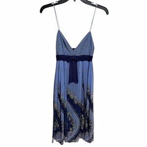 ❗️SOLD❗️Anna Sui Anthropologie Blue Babydoll Dress Size 4 Floral Silk Y2K Boho